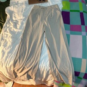 Mango Light Tan Striped Trousers